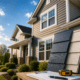 Modern home with vinyl siding samples and measuring tools for professional siding installation